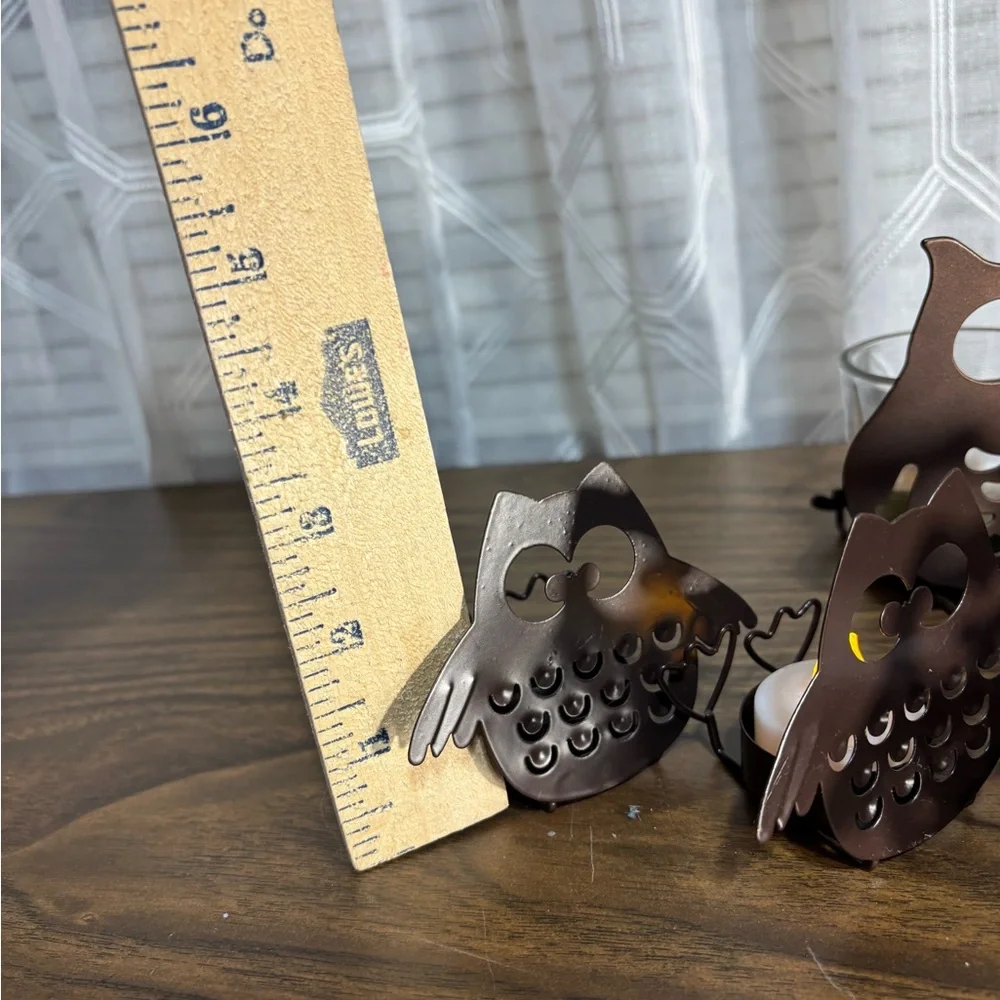 Yankee Candle Set of Metal Owl Candle Light Holders. 4 babies & Momma 3”&4”H